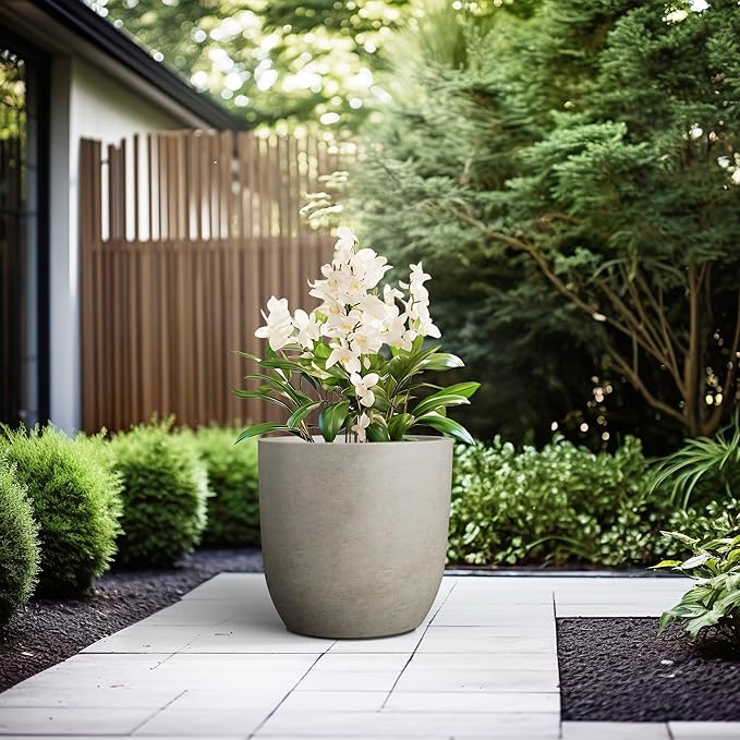 Kante 16.5" Dia Round Concrete Planter, Large Outdoor Modern Indoor Decorative - Image 6