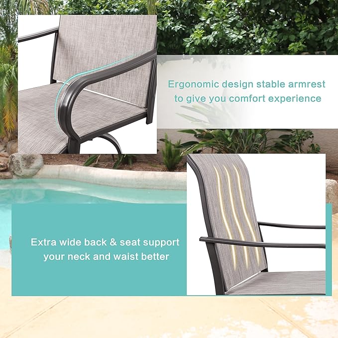 Vongrasig 3 Piece Patio Swivel Bar Set, All Weather Mental Textilene High - Image 3