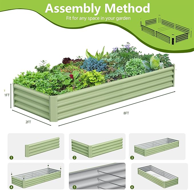 2PCS 8x2x1FT Galvanized Raised Garden Bed, Galvanized Planter Raised Garden - Image 4
