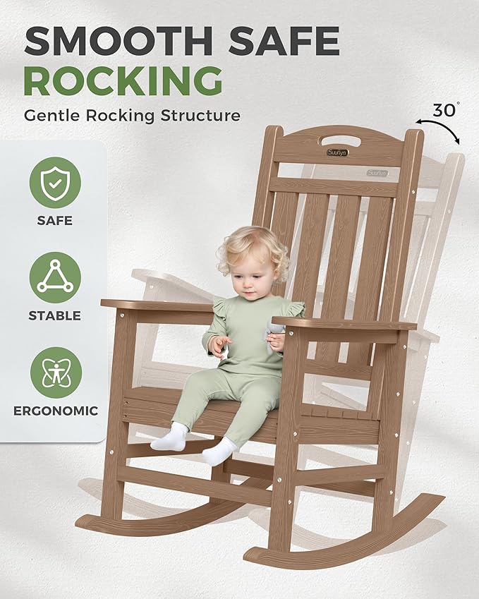 Oversized Outdoor Rocking Chairs Set of 4, High Back Porch Rocker Chair - Image 5