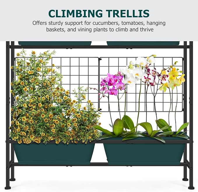 OYEAL Raised Garden Bed with Legs & & Trellis 32" Tall Vertical Herb Garden - Image 4