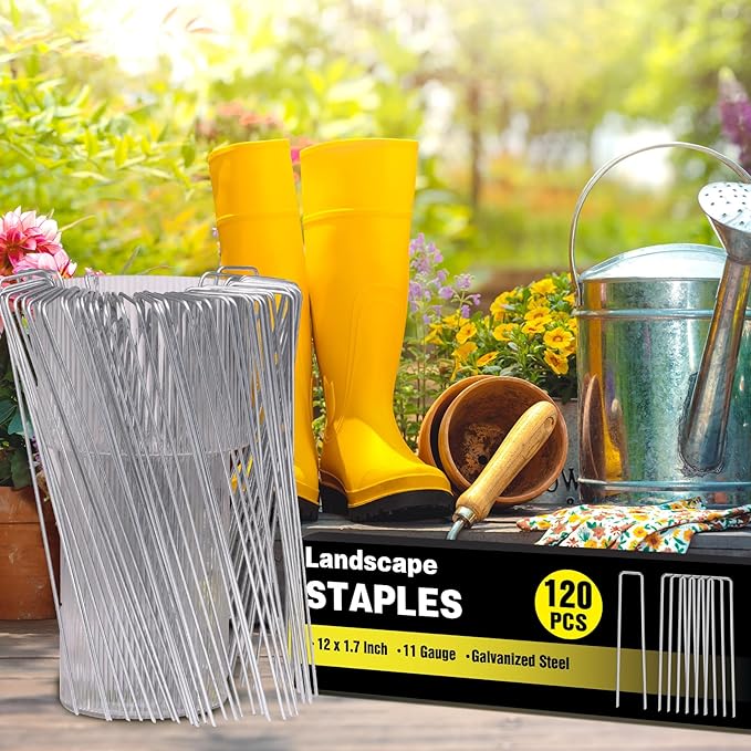 HongWay 120 Pack 12 Inch Landscape Staples, Garden Stakes 11 Gauge Galvanized - Image 3