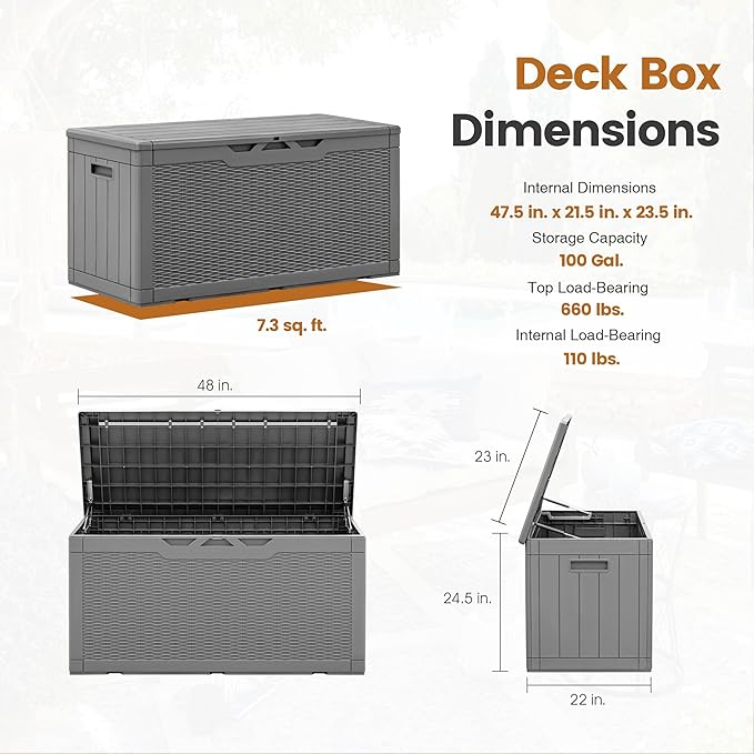 Greesum 100 Gallon Resin Patio Storage Box - Image 6