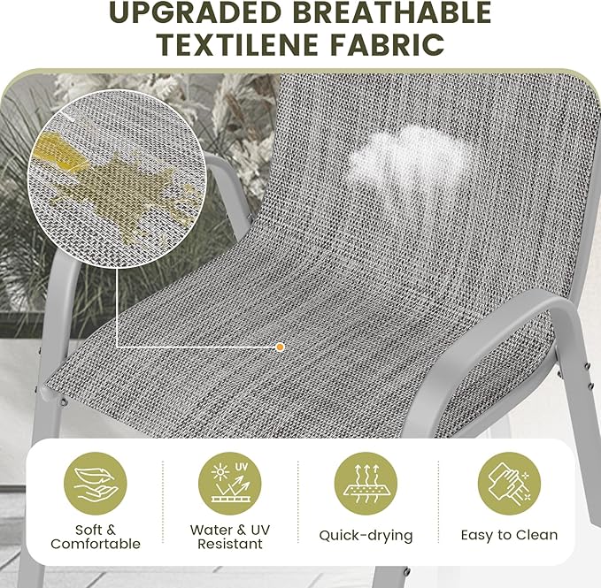 UDPATIO Patio Chairs Set of 6, Stackable Silver Outdoor Dining Chairs - Image 4