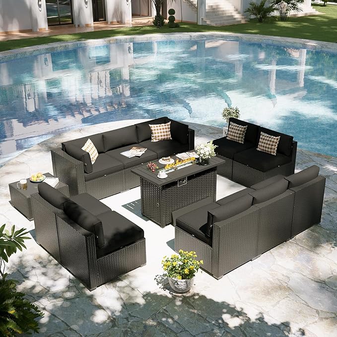 Aoxun Patio Furniture Set with Fire Pit Table, 12 Piece Outdoor Sectional Sofas - Image 8