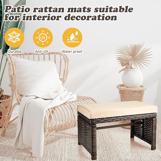 2 Pcs Patio Rattan Ottomans Outdoor Wicker Ottomans Patio Footstool Footrest - Image 5