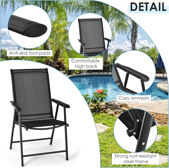Giantex Set of 2 Patio Folding Chairs, Portable Outdoor Dining Chairs - Image 6