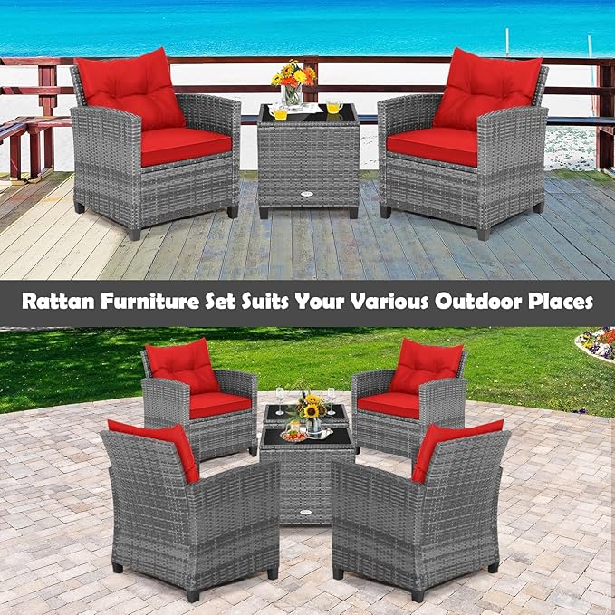 Tangkula 3 Pieces Patio Furniture Set, Outdoor PE Rattan Conversation Chair Set - Image 5