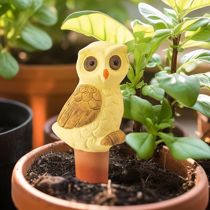 4 Pack Handmade Terracotta Owl Watering Spikes and Globes, Self-Watering Plant - Image 6