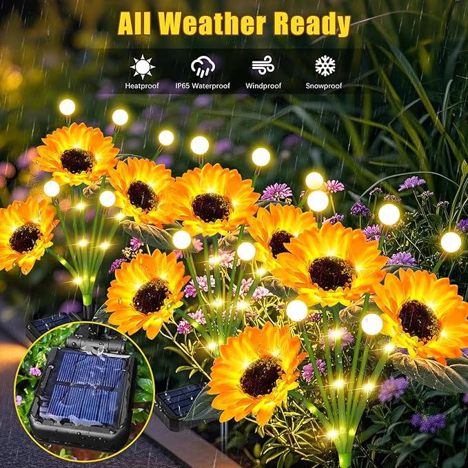 6 Pack Sunflower with Firefly Lights, Solar Lights Outdoor Garden Decor - Image 7