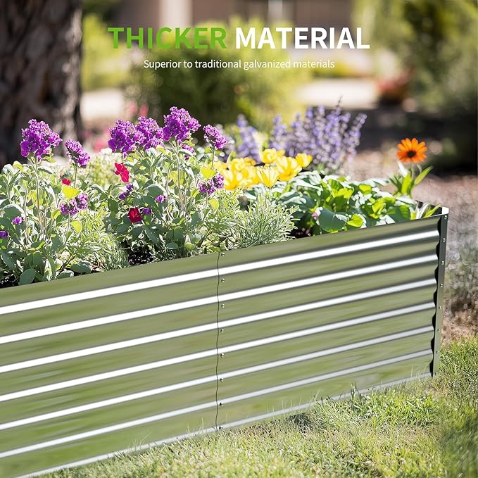 6X3X2ft Galvanized Raised Garden Bed, Outdoor Courtyard Planter Box Metal Patio - Image 5