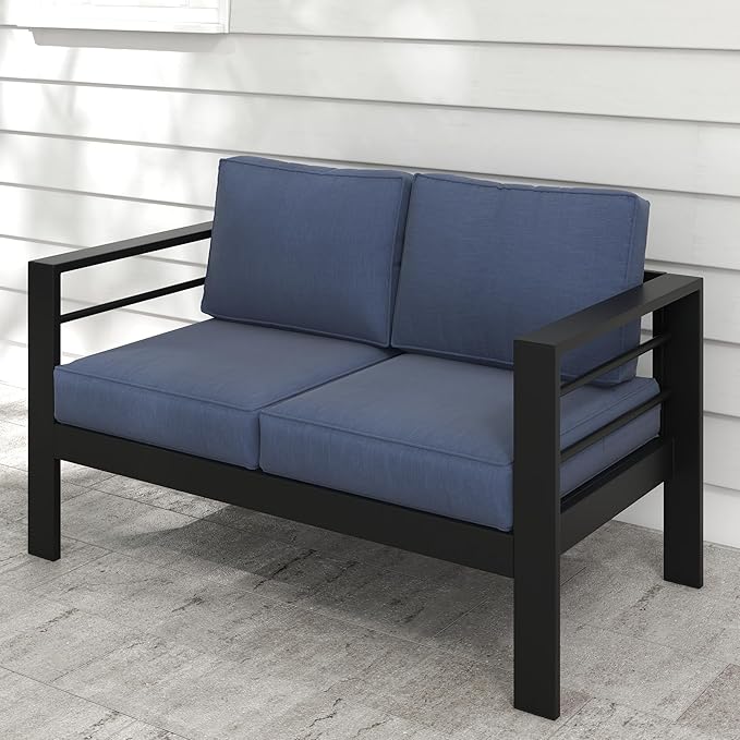 Kiss the Water Outdoor Patio Furniture Loveseat Sofa, All-Weather Metal - Image 8