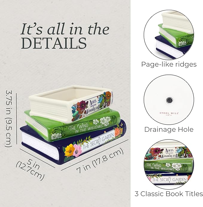 Steel Mill & Co Original Small Book-Shaped Decorative Planter, Ceramic Planter - Image 4