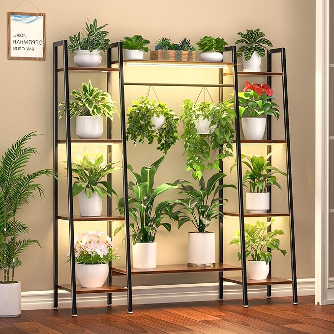 Plant Stand Indoor with Grow Lights, 6 Tiered Metal Plant Shelf, Corner Plant by BACEKOLL