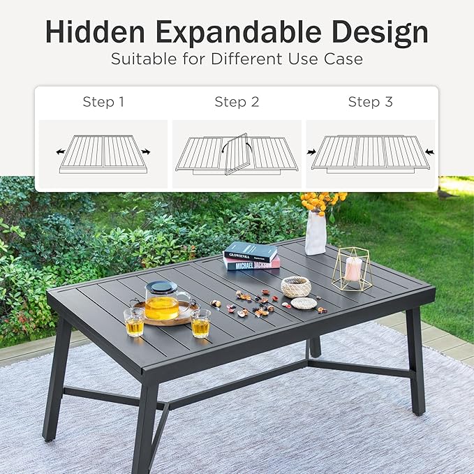 PHI VILLA Expandable Patio Dining Table Metal Outdoor Table - Image 5