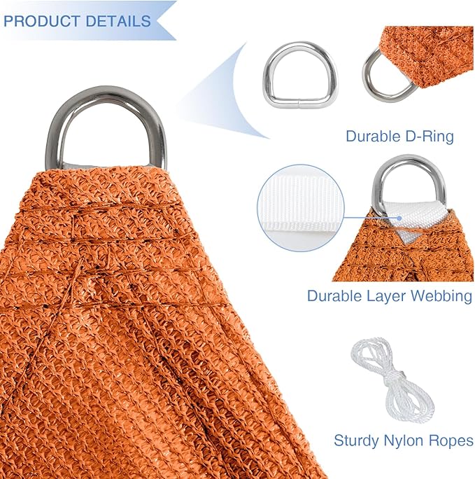 E&K Sunrise 4' x 4' x 4' Sun Shade Sail Triangle Canopy Shade Cover UV Block - Image 4