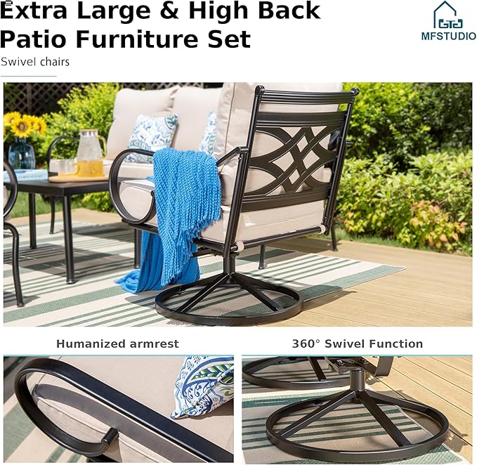 MFSTUDIO 5 Seats Large Metal Patio Conversation Sets, 4 Pieces Outdoor - Image 5