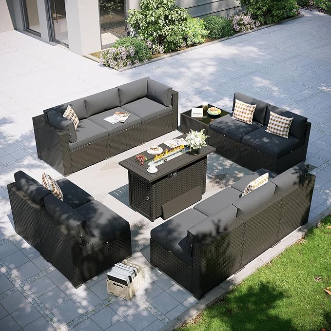 Aoxun Patio Furniture Set with Fire Pit Table, 12 Piece Outdoor Sectional Sofas by Aoxun