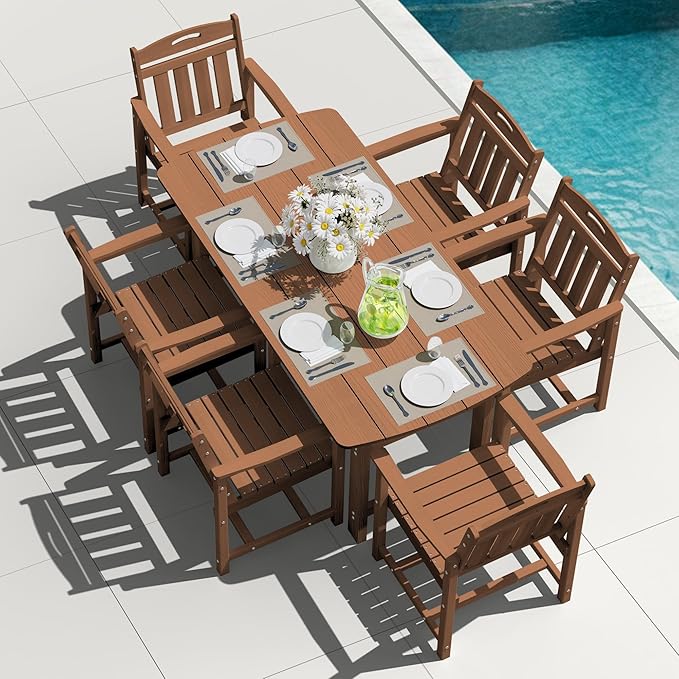 HDPE Outdoor Dining Set, Patio Table and Chairs Set, All-Weather 7-Piece by Suunyn