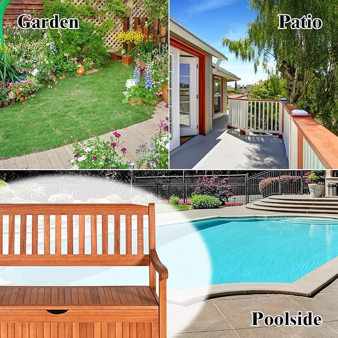 Tangkula Outdoor Wood Storage Bench Deck Box, Entryway Porch Storage Bench - Image 8