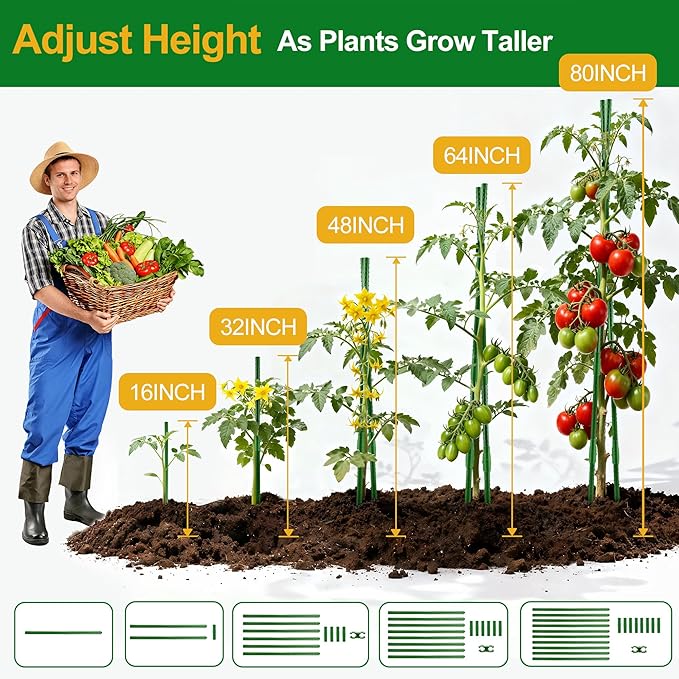WAENLIR 16 Inch 72 Pack Extendable Garden Stakes Kit, DIY 4ft 5ft 6ft 7ft 8ft - Image 2