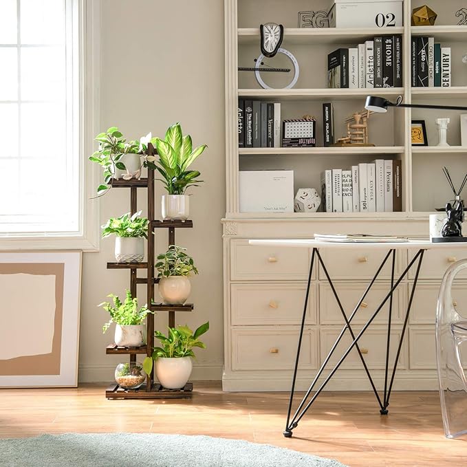 Mkono Wood Plant Stand 6 Tier 7 Potted Plant Shelf Indoor Outdoor Tall - Image 2