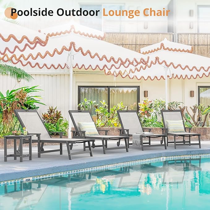 LUE BONA Chaise Lounge Chair Outdoor Set of 2, HDPS and HDPE Wicker Chaise - Image 4