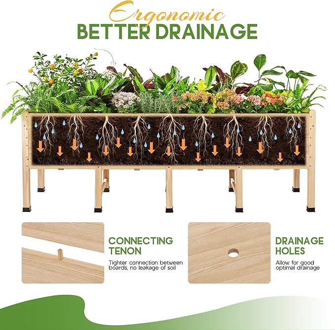AMERLIFE 7x2 Ft Raised Garden Bed, 16 Inch Depth Featuring Legs, Drainage Holes - Image 4