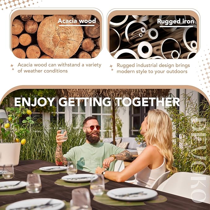 Devoko Home Acacia Wood Dining Table 6-Person Indoor Outdoor Table - Image 7
