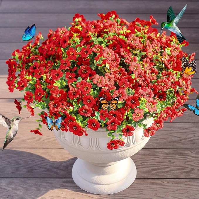 Faux Flowers for Outdoor Planters 16 Bundles UV Resistant Artificial Eucalyptus by JAKY-Global