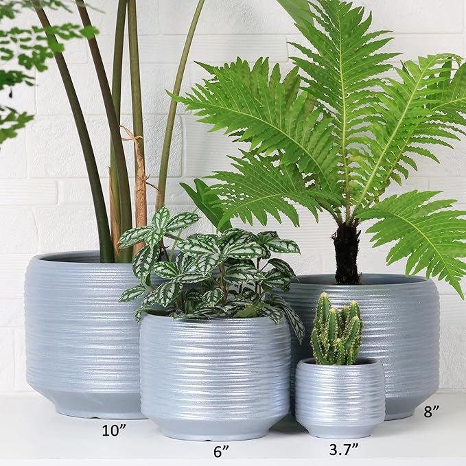 10 Inch Ceramic Plant Pot with Drainage – Large Flower Pot - Image 3