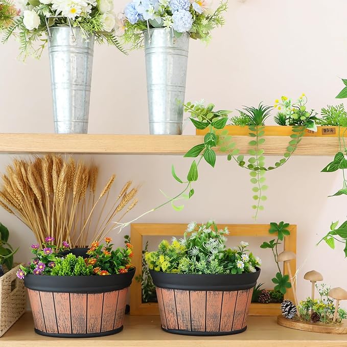 Layhit 6 Pcs Wall Hanging Planters Outdoor Pot Planter Wine Barrel Planter - Image 6