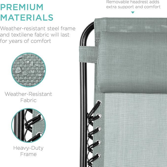 Best Choice Products Set of 2 Adjustable Steel Mesh Zero Gravity Lounge Chair - Image 7