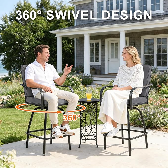 Patio Swivel Bar Stools Set of 6, Outdoor Bar Height Swivel Chairs - Image 5