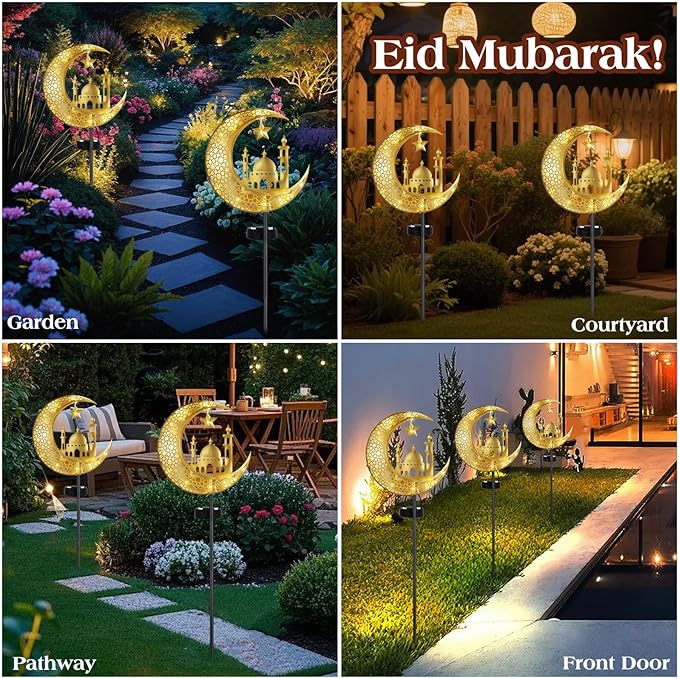 Lewondr 2Pcs Ramadan Solar Lights, Ramadan Decorations Outdoor, Metal Yard - Image 7