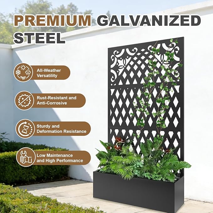 Metal Raised Garden Bed with Trellis & Privacy Screen, Modern Planter with - Image 2