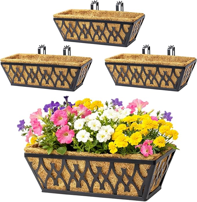 4 Pack 16 Inch Window Boxes Planters Railing Planter Box by KarlliuHOMEGARDEN