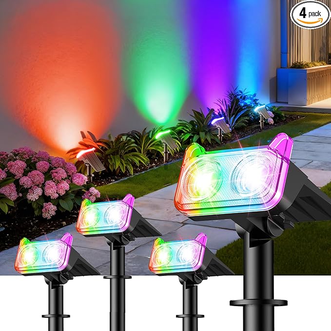 WdtPro Solar Color Changing Spot Lights, 8 Lighting Modes Solar Lights Outdoor by WdtPro