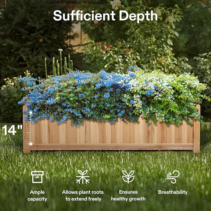 VIVOSUN 3.6 x 1.3Ft Wooden Raised Garden Bed, 43.5 x 16 x 14 Inches, Outdoor - Image 2