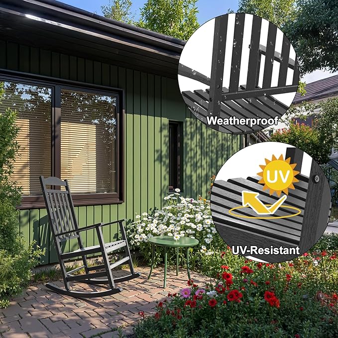 Patio Rocking Chair Outdoor Set of 1, Weather Resistant Poly Resin Oversized - Image 7