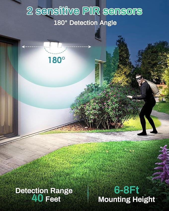 Solar Outdoor Lights with Stakes, 2500LM 180° PIR Motion Sensor, 360° Wide - Image 2