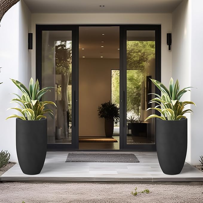 Kante 24 Inch Tall Round Concrete Planter, Large Indoor Outdoor Plant Pots - Image 6