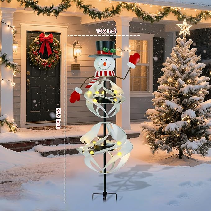 Outdoor Christmas Decorations Snowman Solar Wind Spinner Lighted Christmas Yard - Image 4