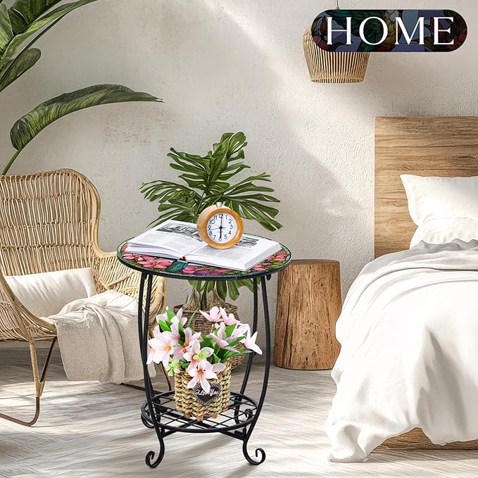Outdoor Side Table Round Small Mosaic Patio Accent Indoor End Plant Coffee Tea - Image 7