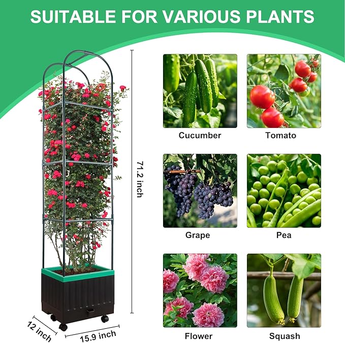 Raised Garden Bed with Self Watering Garden Pots, Planter Box with Trellis - Image 3