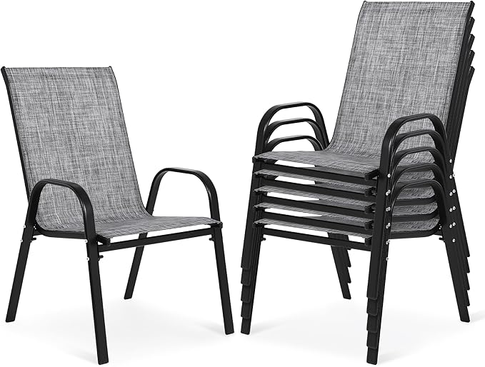 Outdoor Stackable Chairs Set of 6, Stacking Patio Chairs by Villeston
