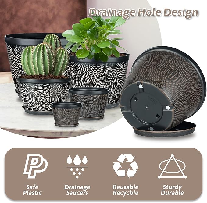 Quarut 15 Inch 4 Pack Large Plant Pots, Plastic Flower Pot - Image 4