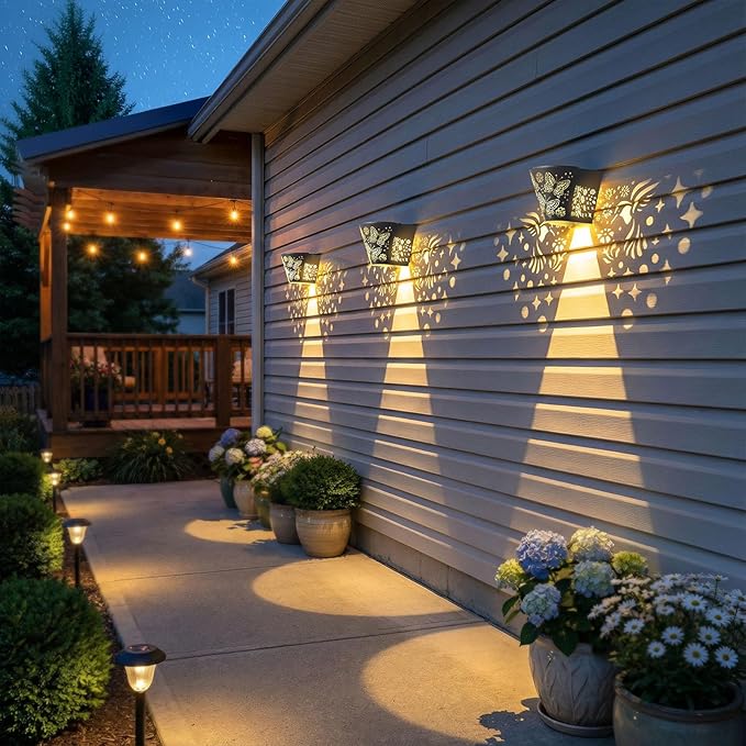 2 Pack Solar Fence Lights Outdoor Wall lihgts Decorations Metal Solar Deck - Image 6