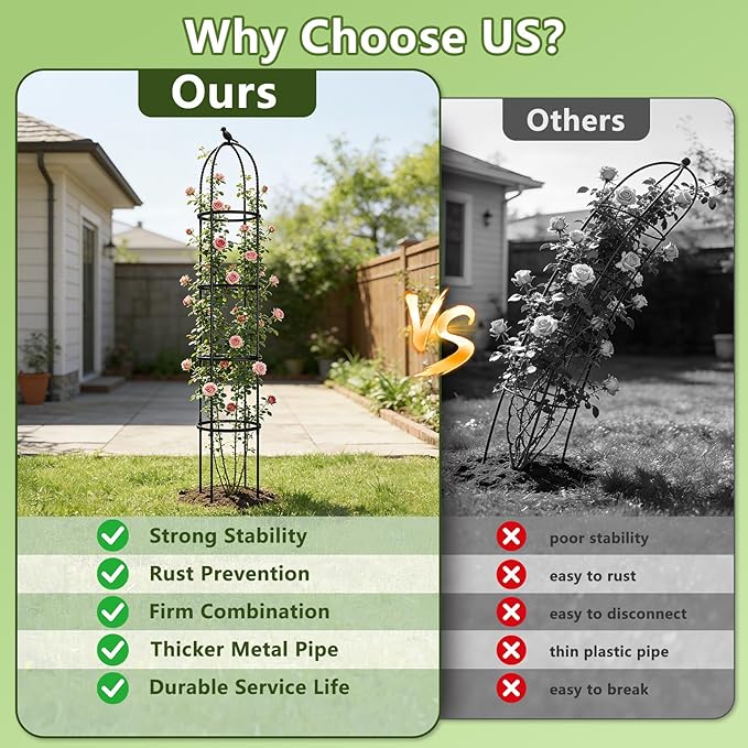 Obelisk Trellis for Garden Plants Climbing: 6ft Rustproof Metal Pipe - Image 3