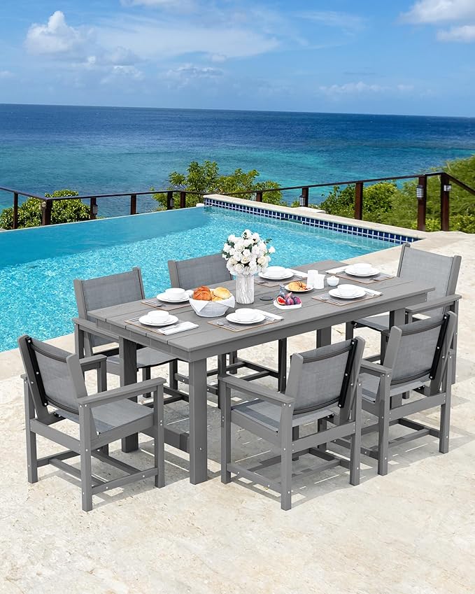 SERWALL Patio Dining Sets for 6, Outdoor HDPE Dining Set - Image 7